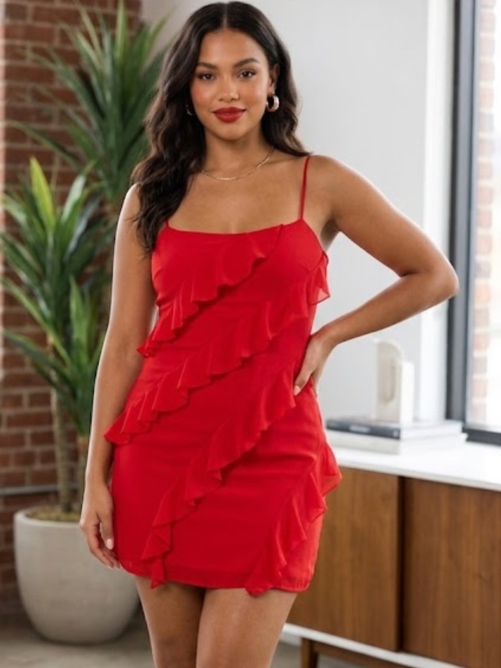 Princess Polly Bright Red Ruffle Mini Dress